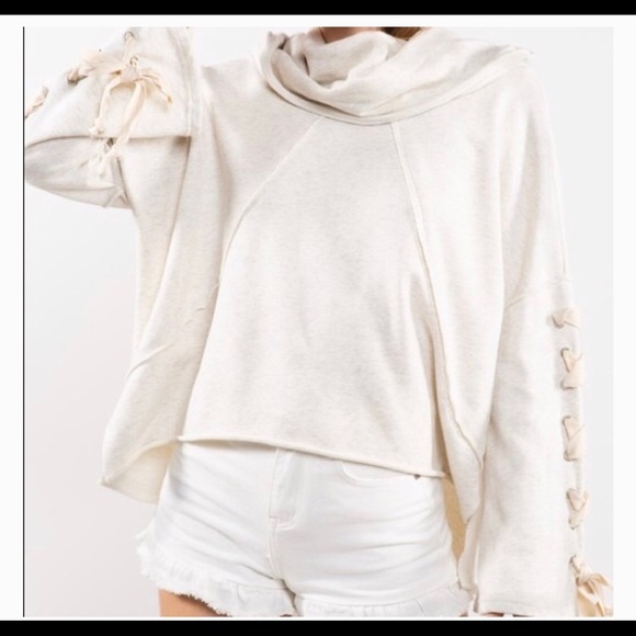 POL Sweaters - NEW- POL , Cowl Neck Sweater with Lace up Sleeves